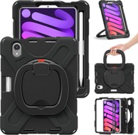 NIKCORP Robusna zaštitna maska za iPad Mini 6 8,3" s rotirajućim stalkom 360° i držačem za olovku, crna